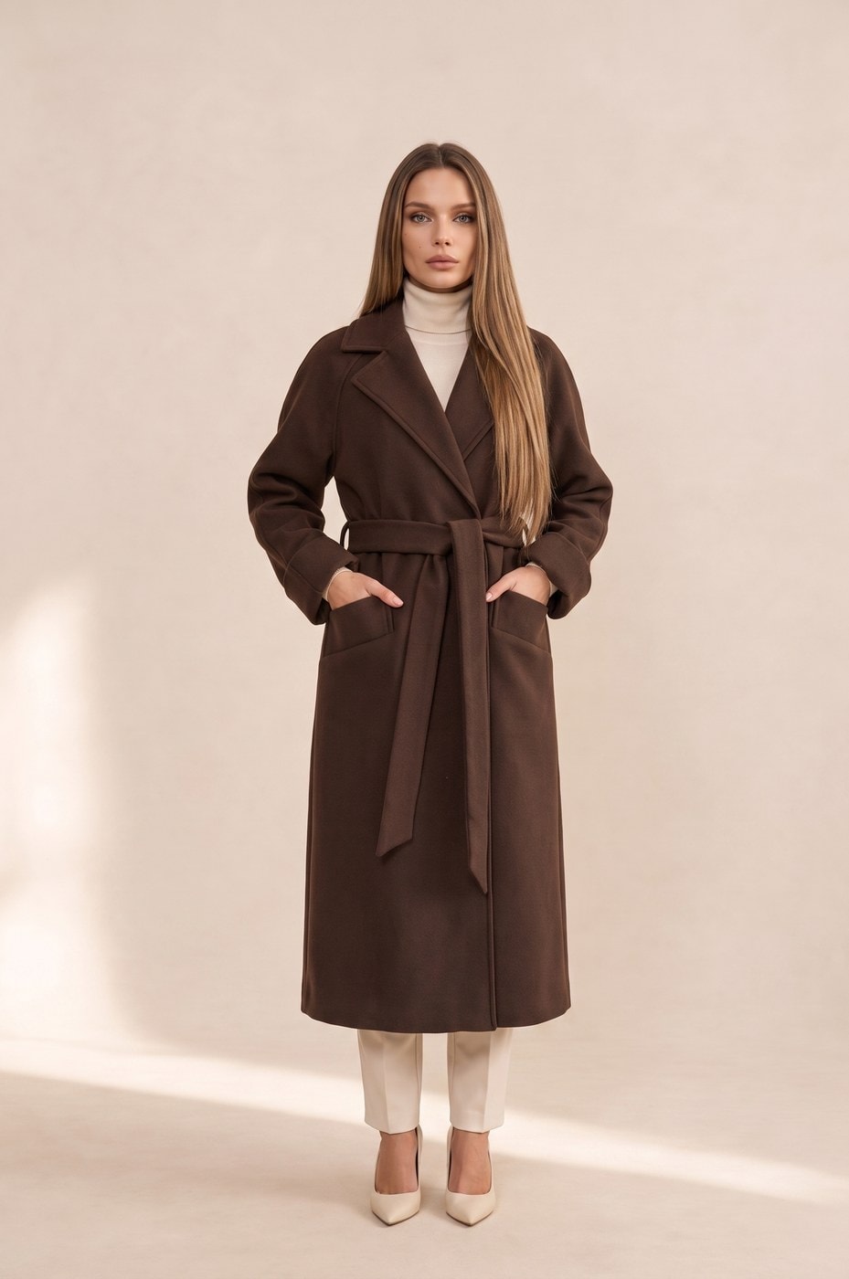 Long Belted Coat — Brown