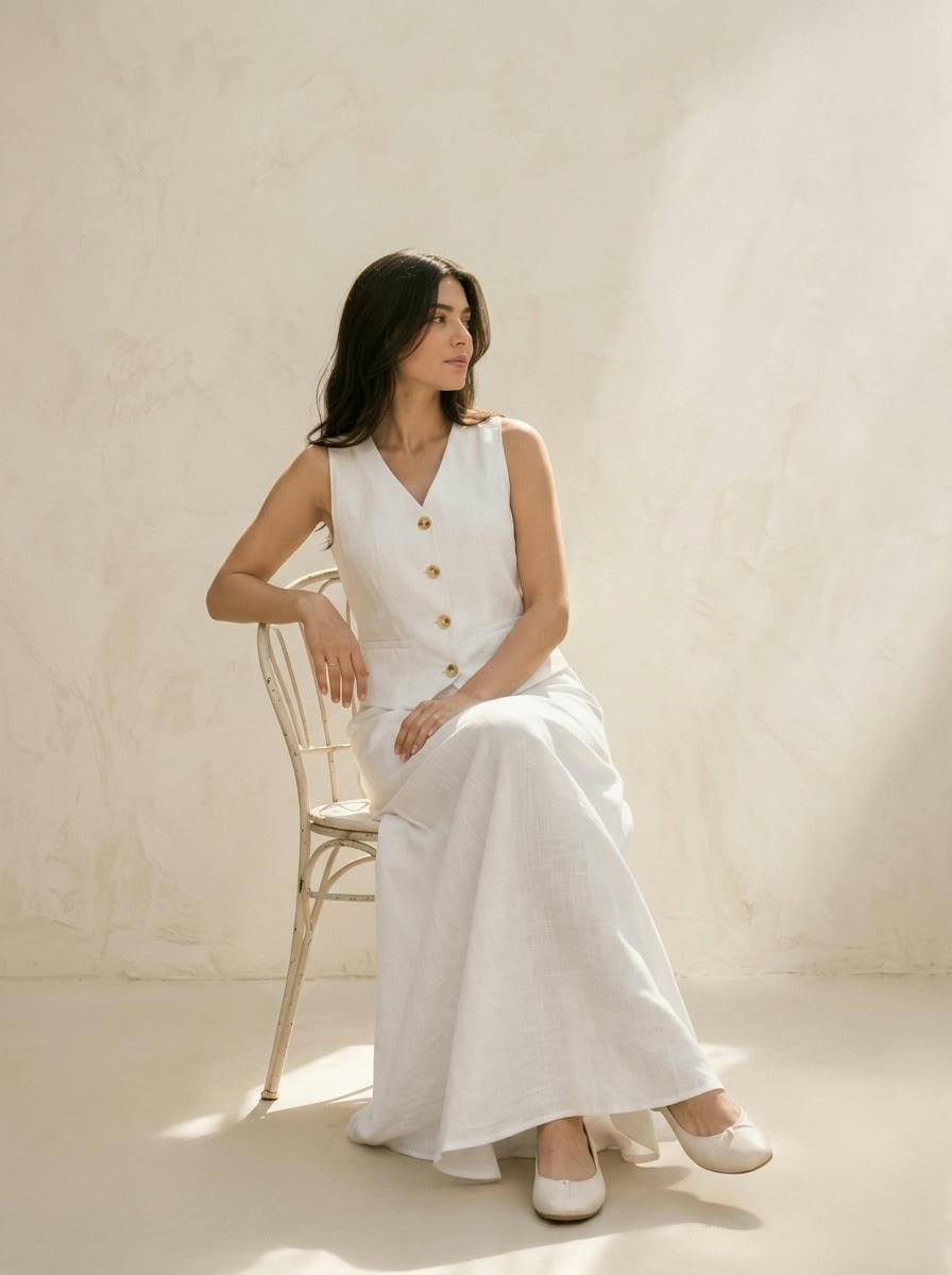 Linen Maxi Suit — Ivory, view 2