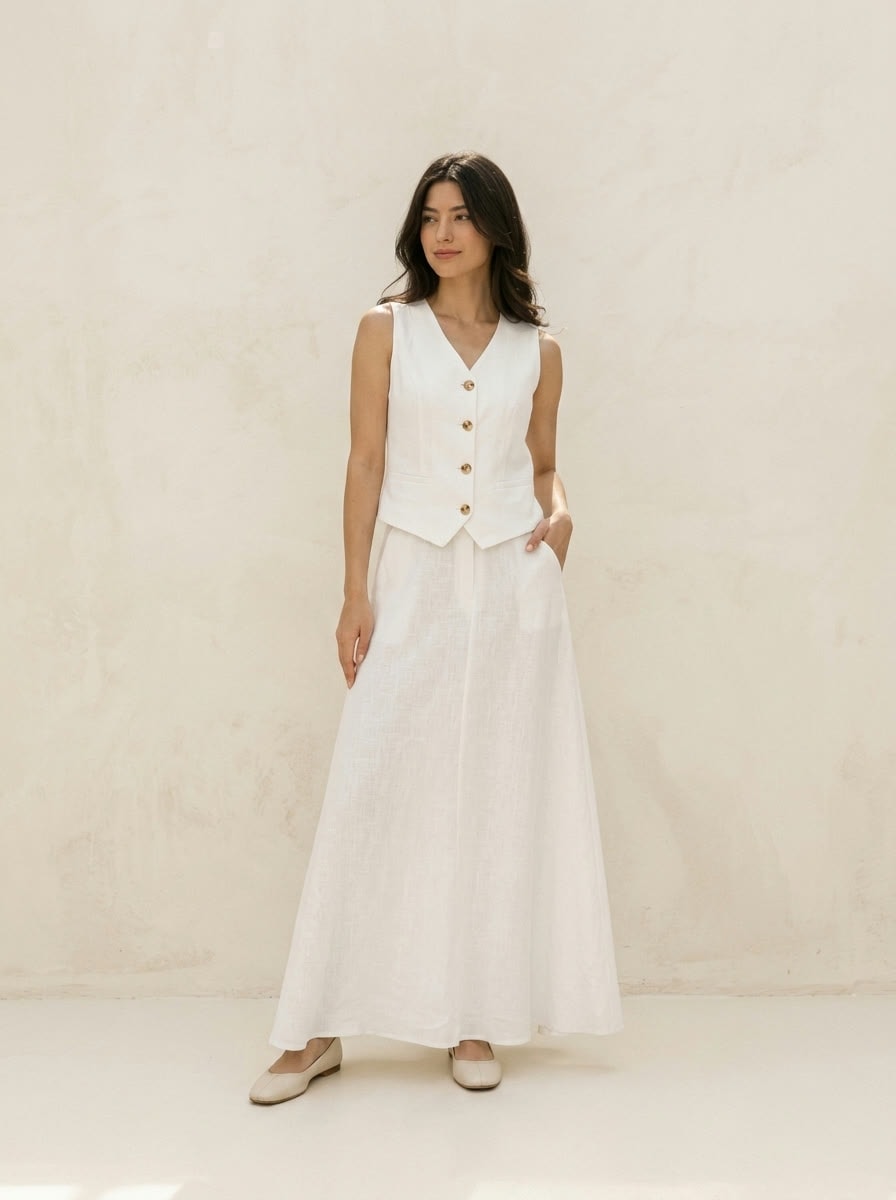 Linen Maxi Suit — Ivory, view 3