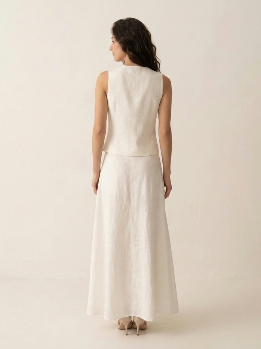 Linen Maxi Suit — Ivory, view 4