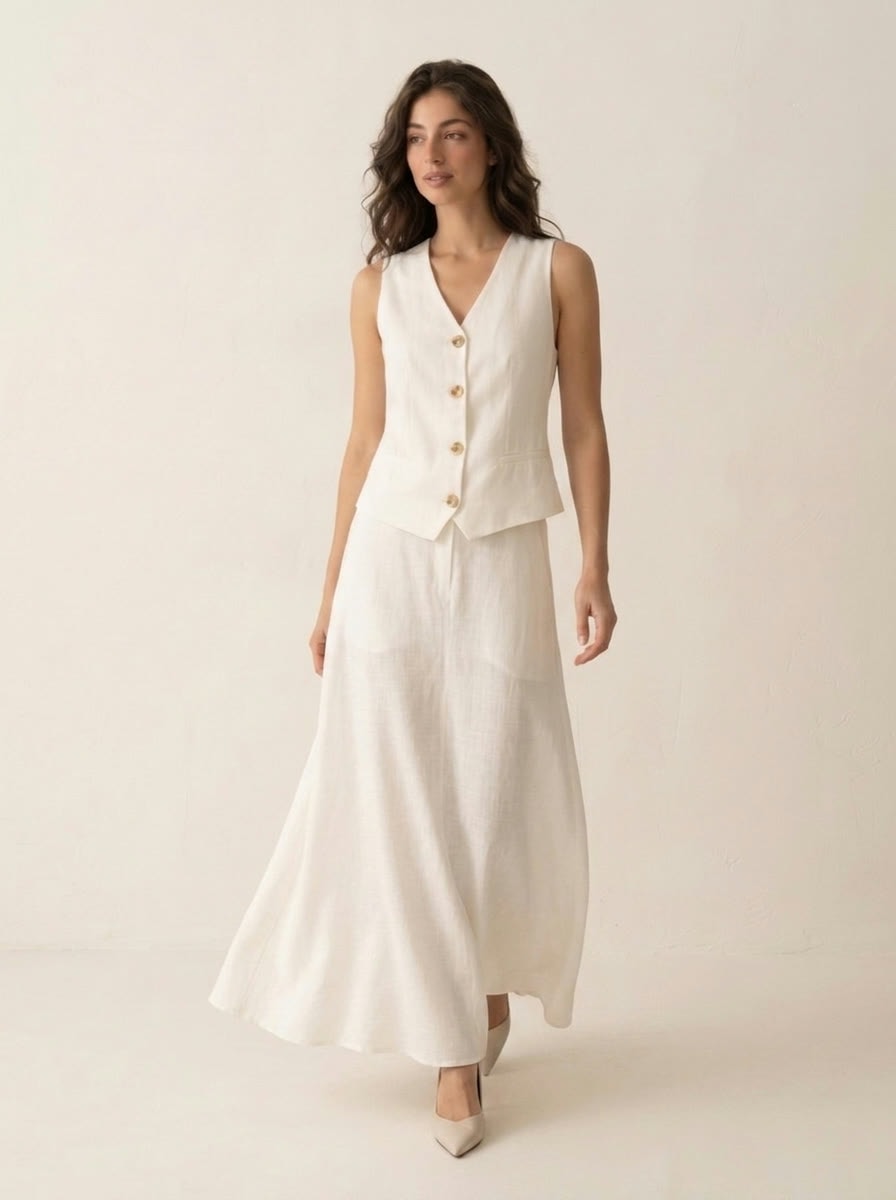 Linen Maxi Suit — Ivory, view 5