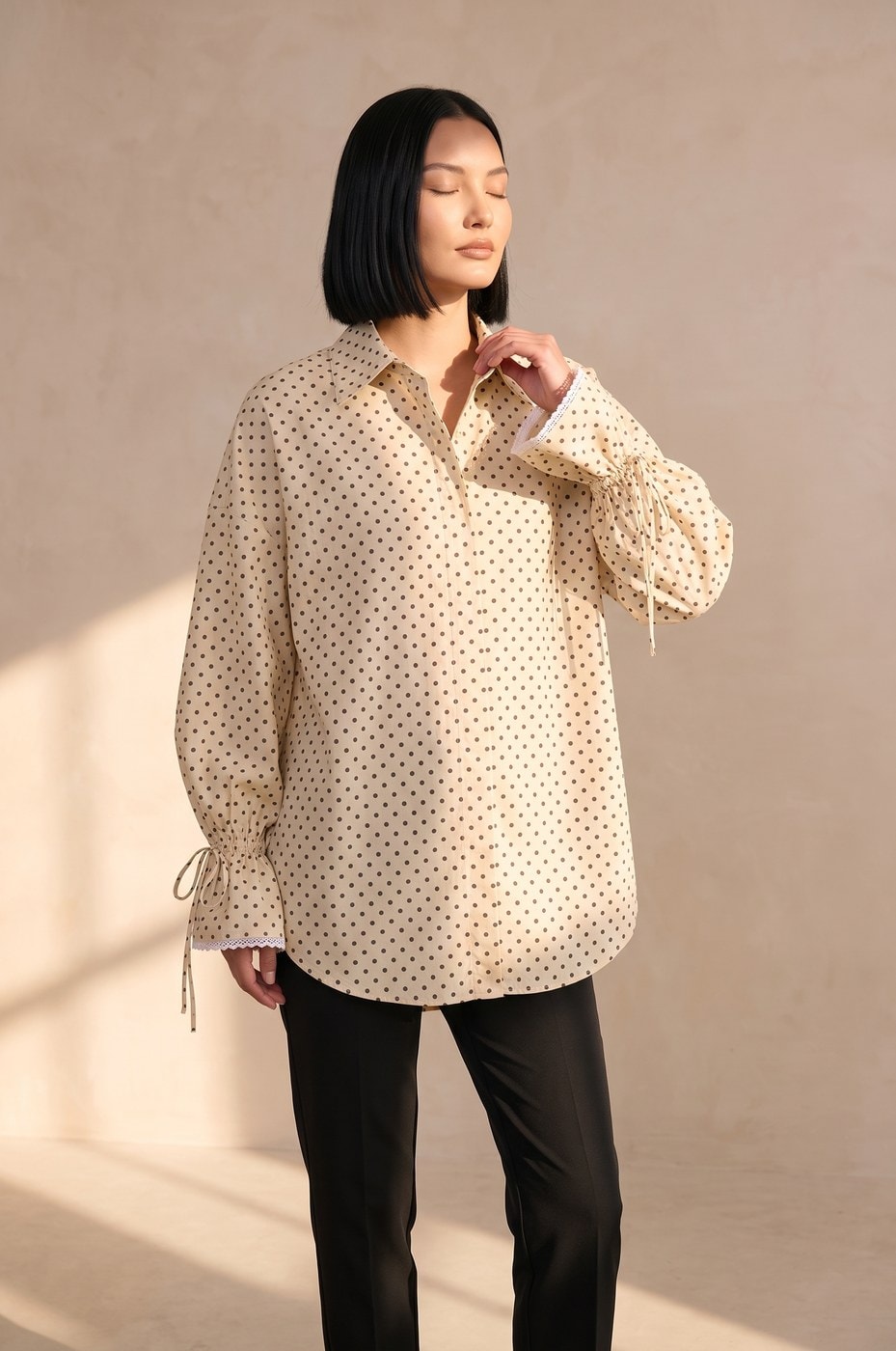 Lace Oversized Shirt — Vanilla polka dot