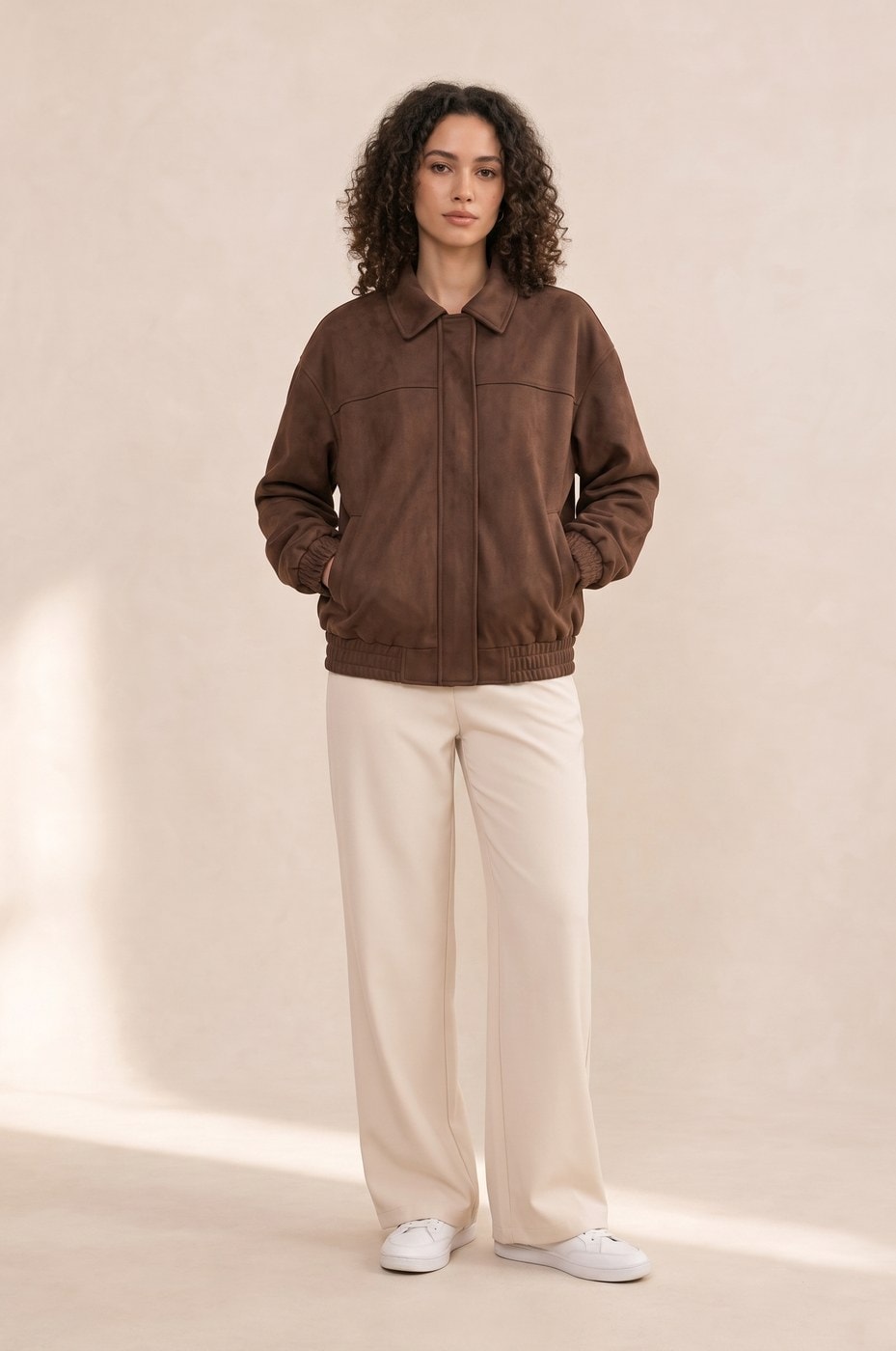 Suede Bomber Jacket — Brown