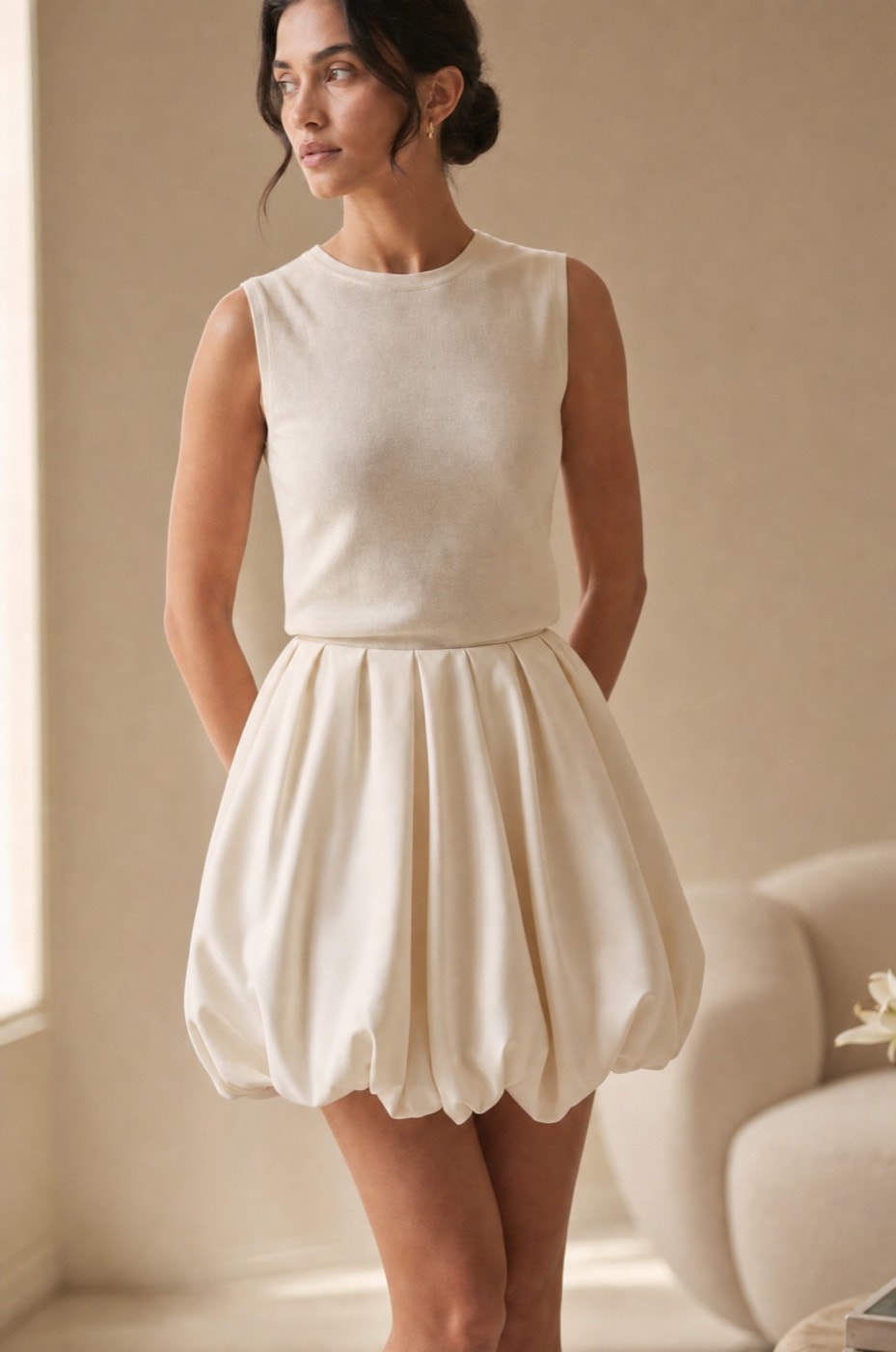 Satin Balloon Skirt — Ivory, view 3