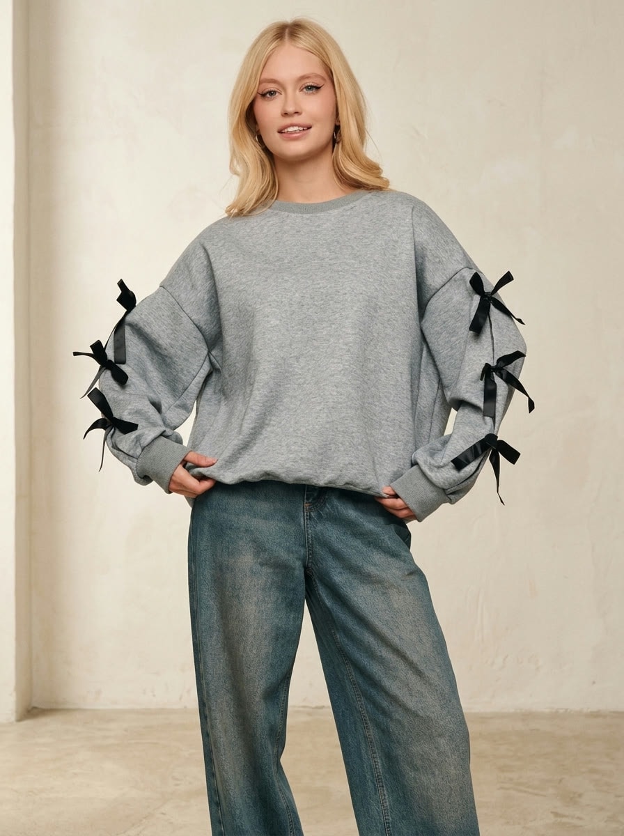 Bow Sweatshirt — Grey, view 3