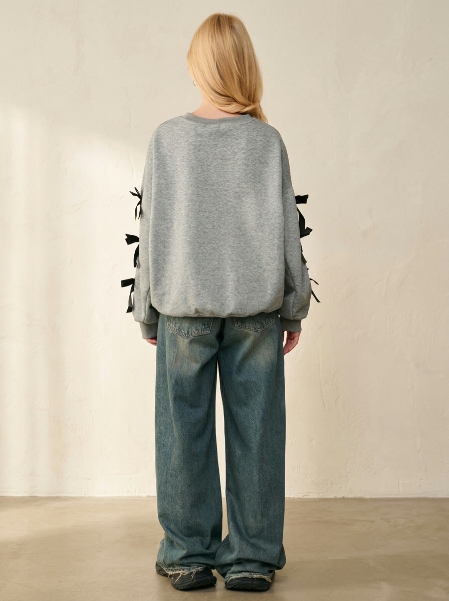 Bow Sweatshirt — Grey, view 4