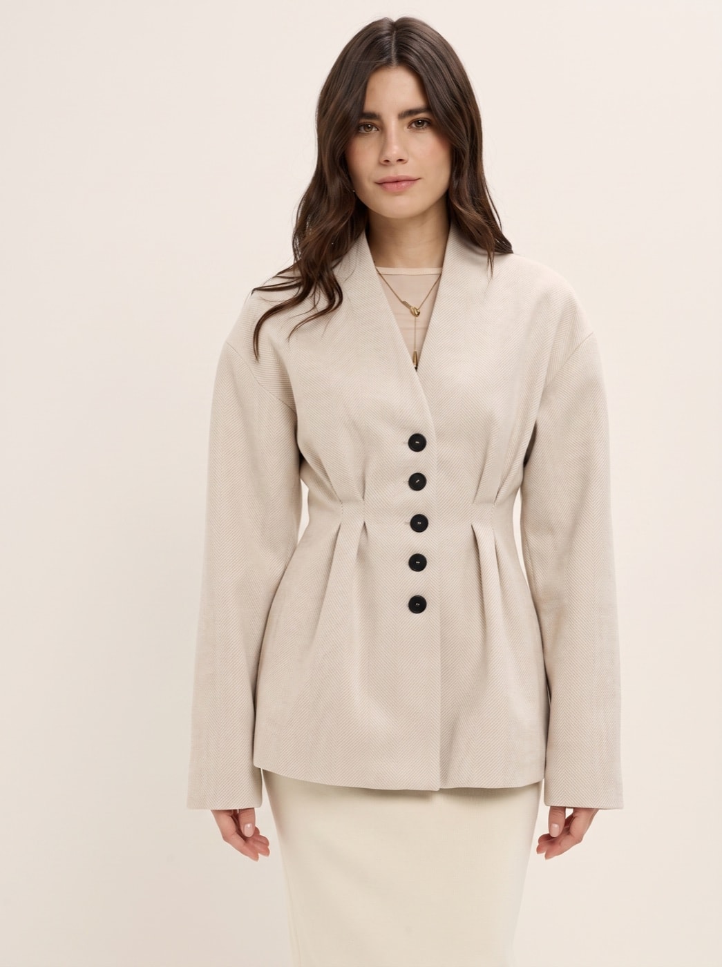 Fitted Blazer Coat — Sand, view 2