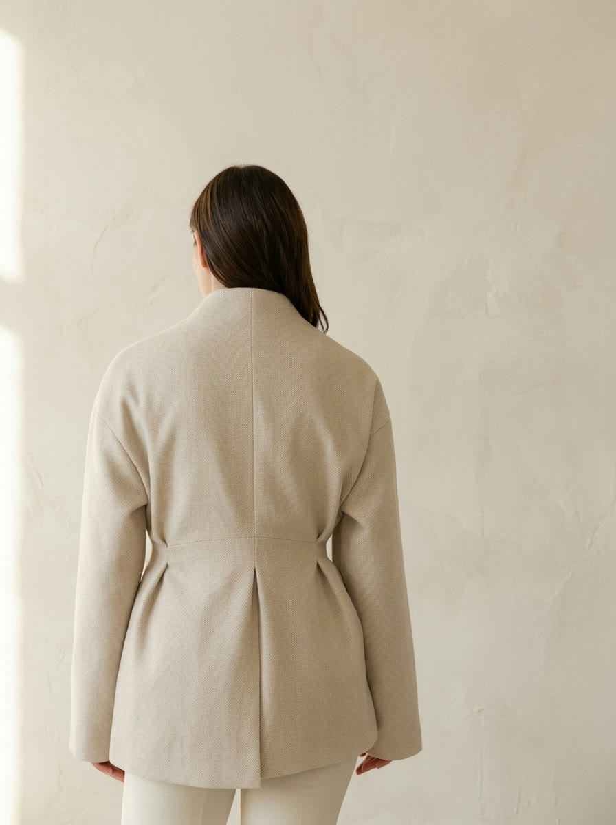 Fitted Blazer Coat — Sand, view 3