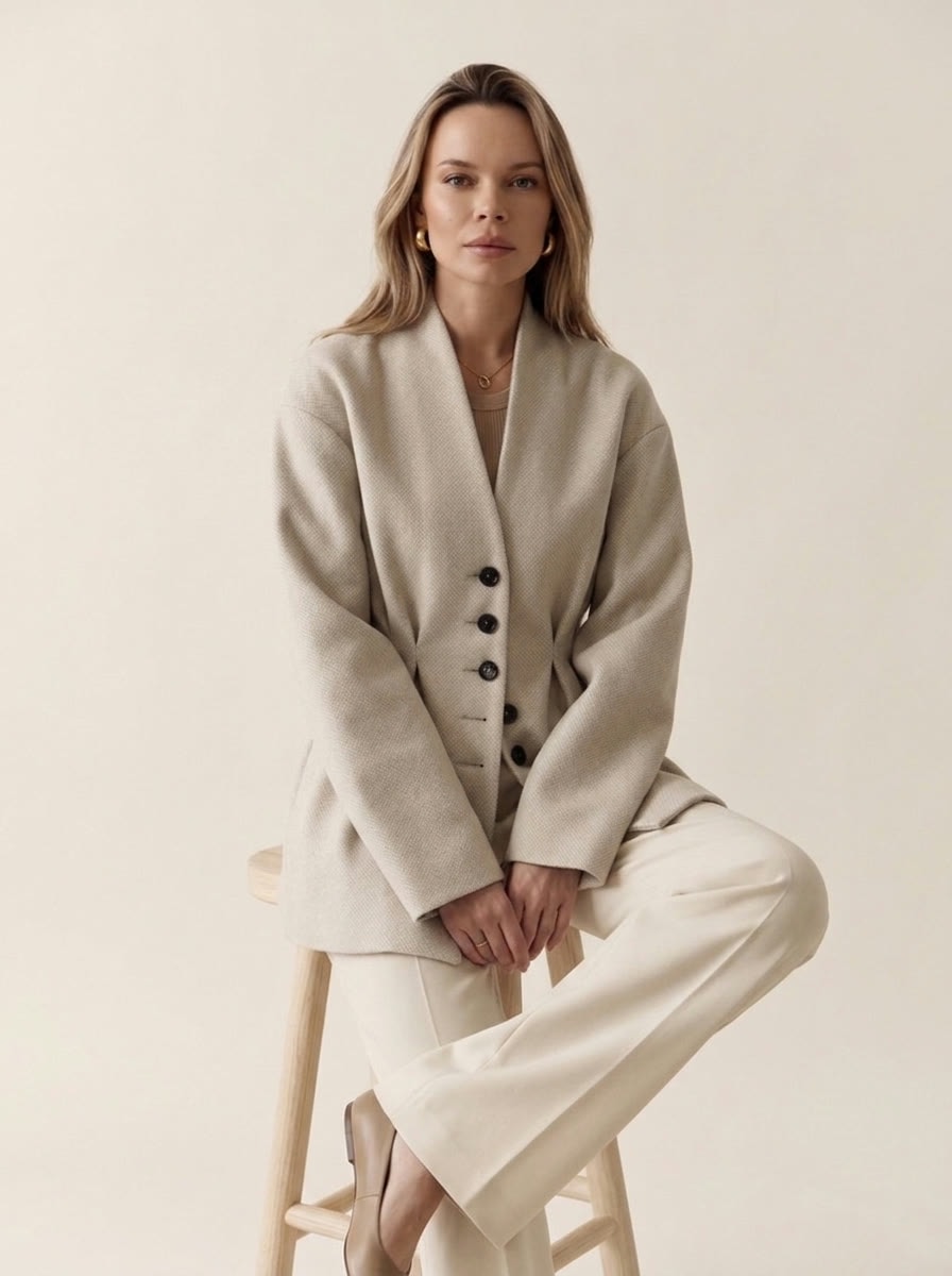 Fitted Blazer Coat — Sand, view 5