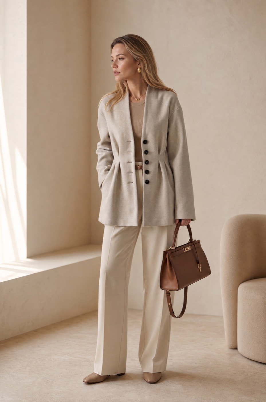 Fitted Blazer Coat — Sand