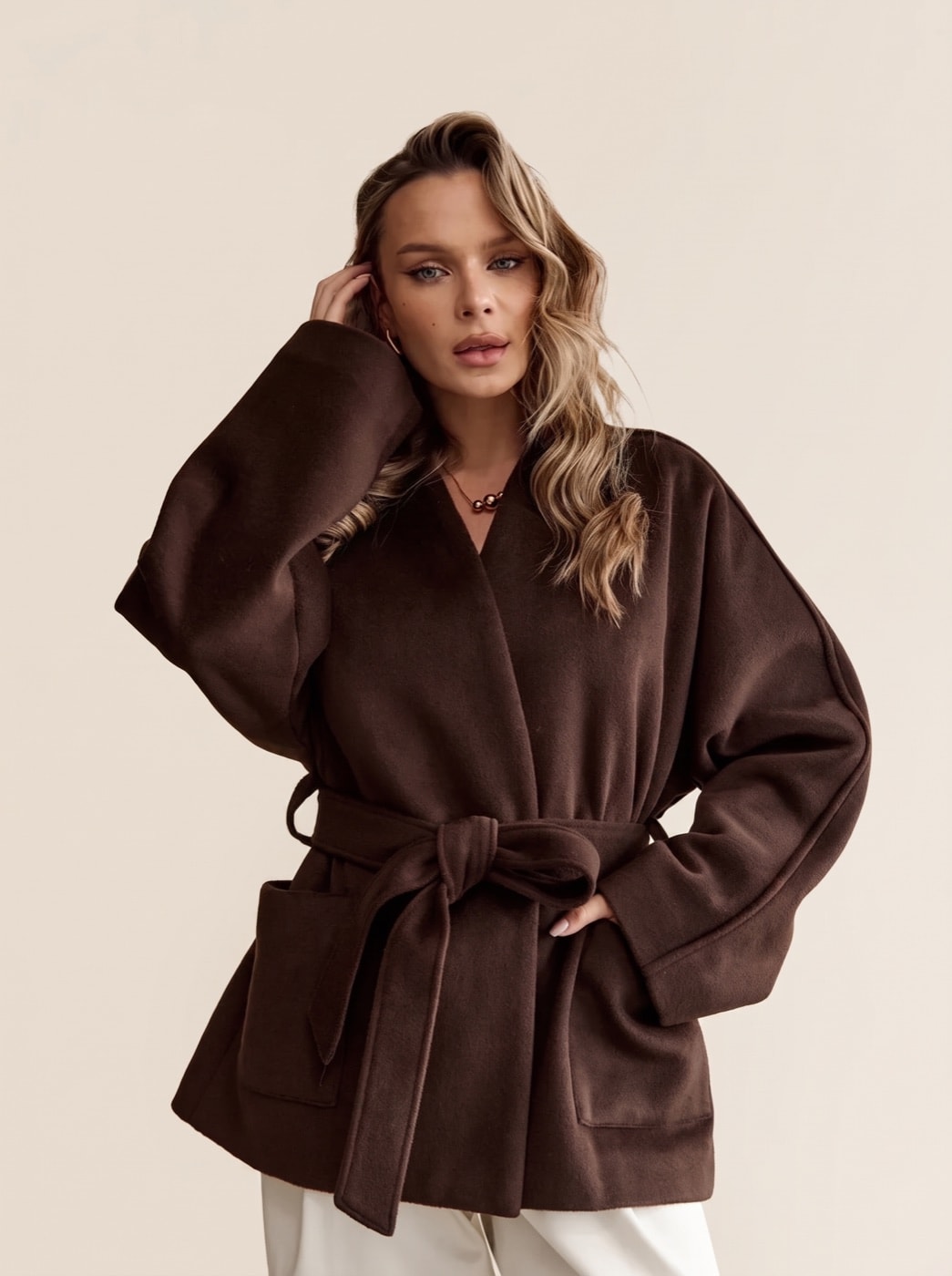 Spring Kimono Coat — Sand, view 2