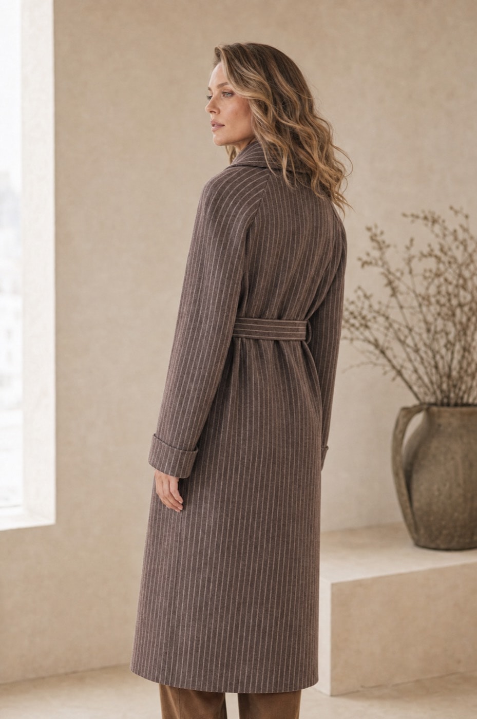 Striped Belted Coat — Sand, view 4