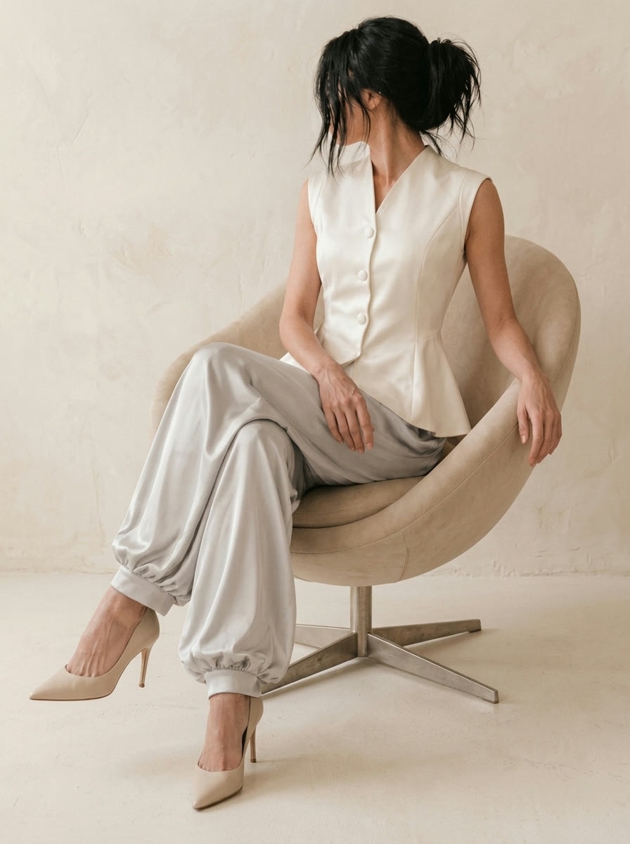 Draped Harem Trousers — Sand, view 2