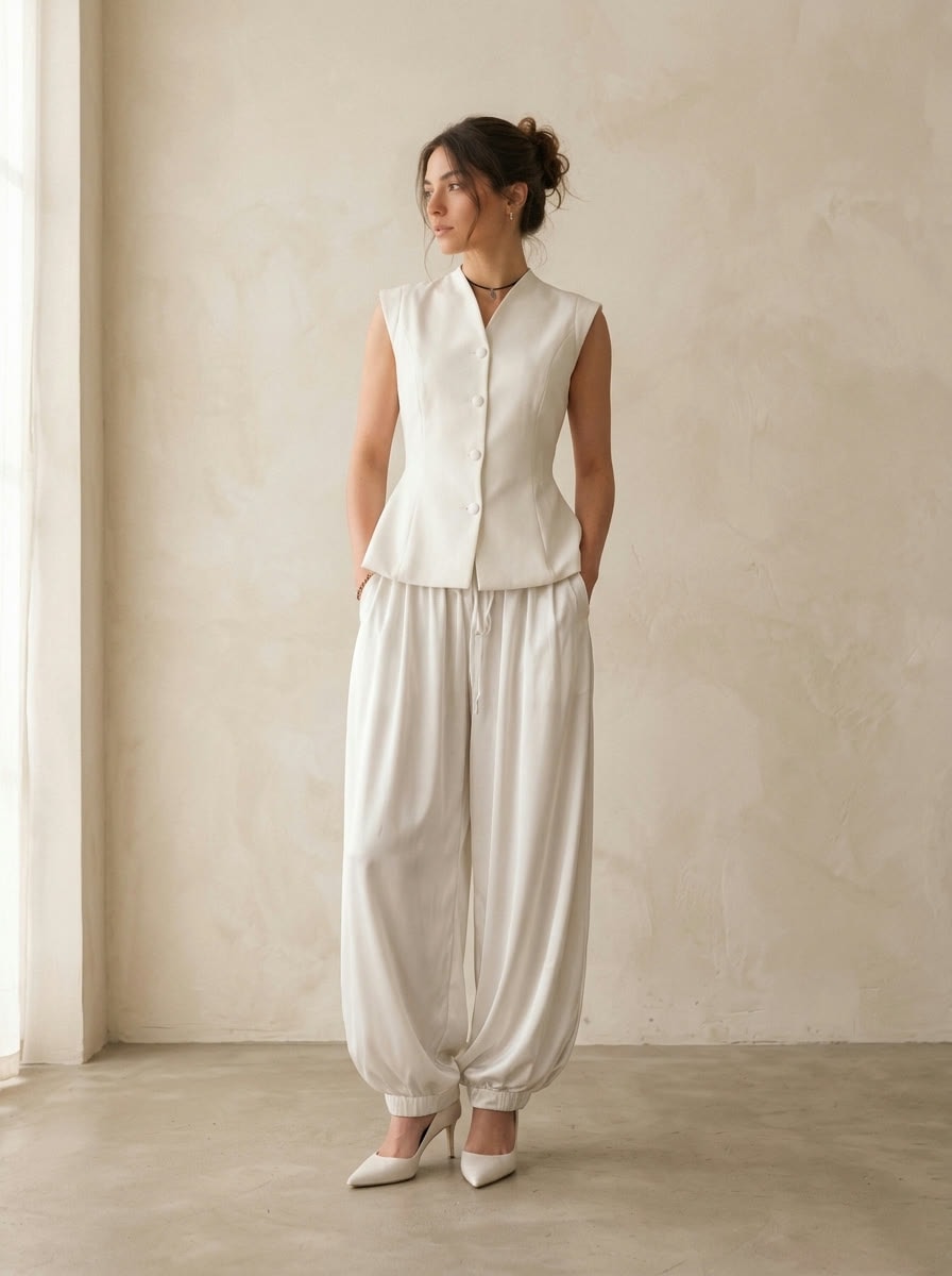 Draped Harem Trousers — Sand, view 3
