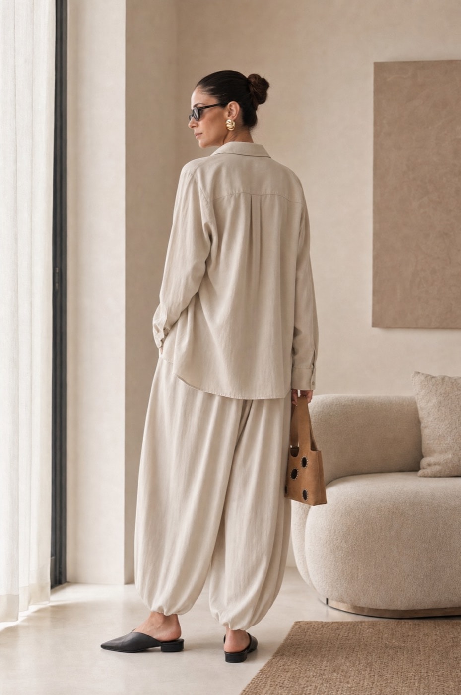 Draped Harem Trousers — Sand, view 4