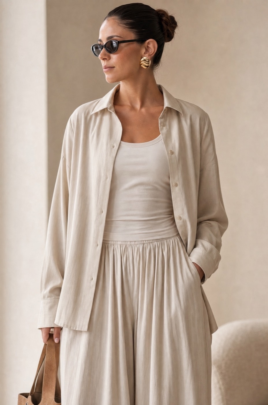 Draped Harem Trousers — Sand, view 5