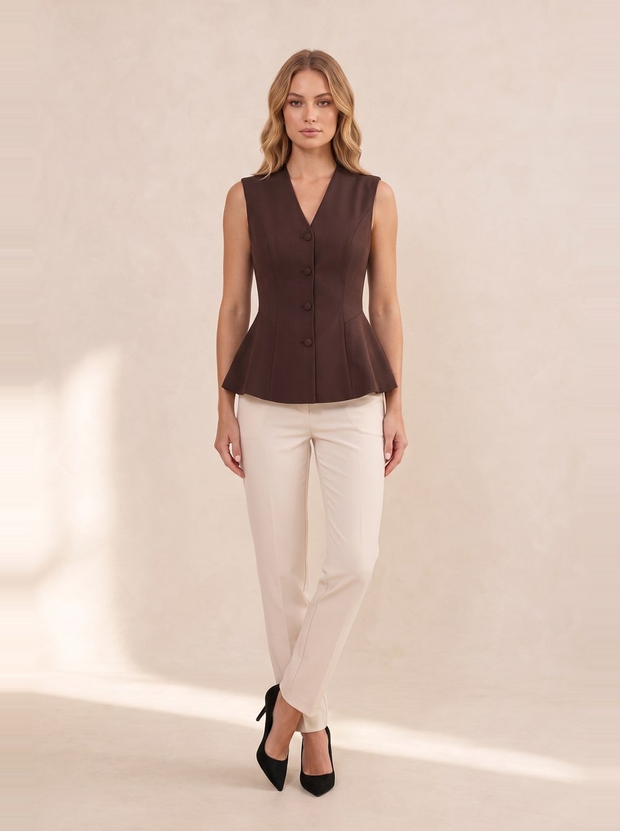 Peplum Suit Vest — Brown