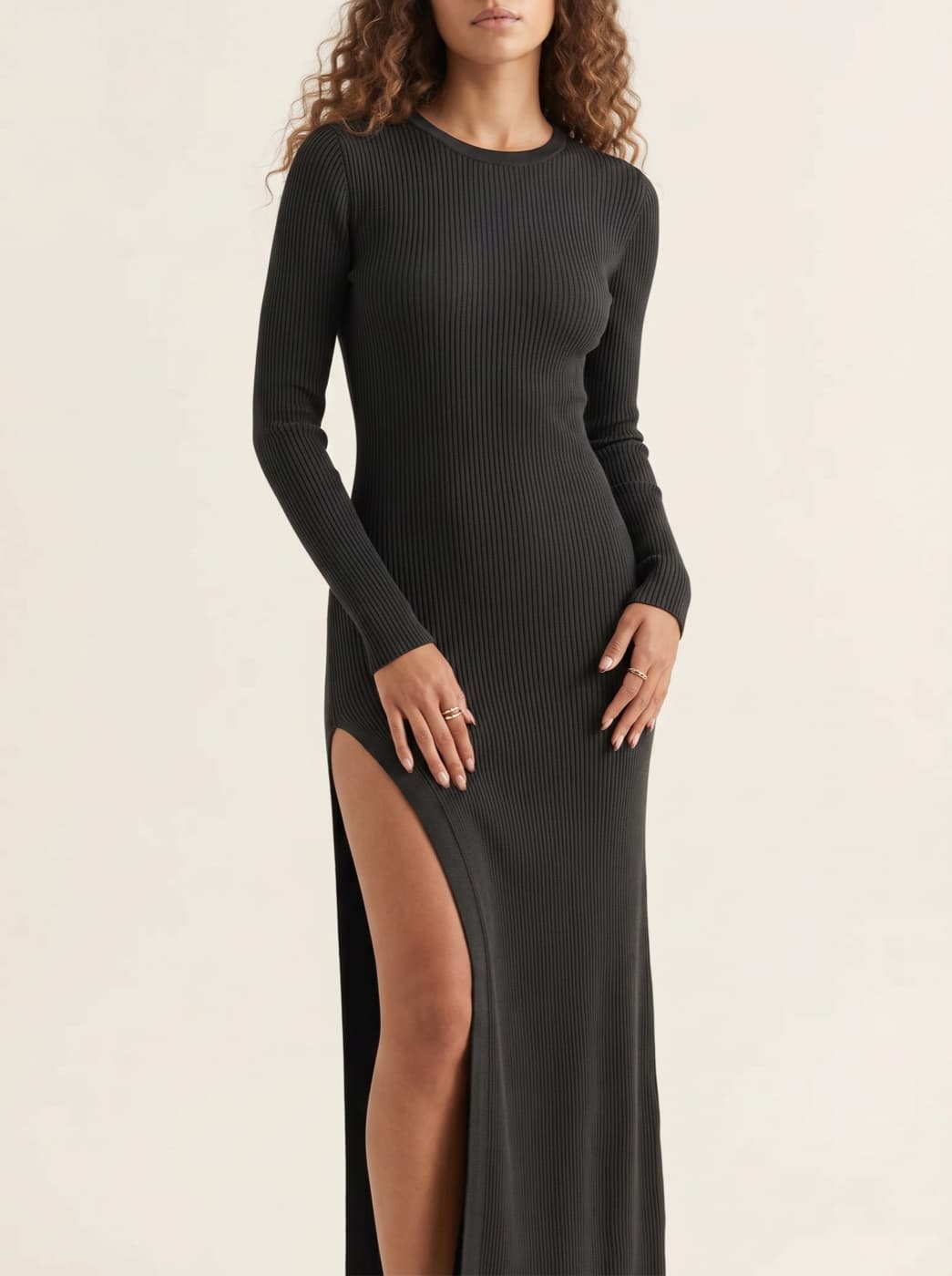 Ribbed Slit Dress