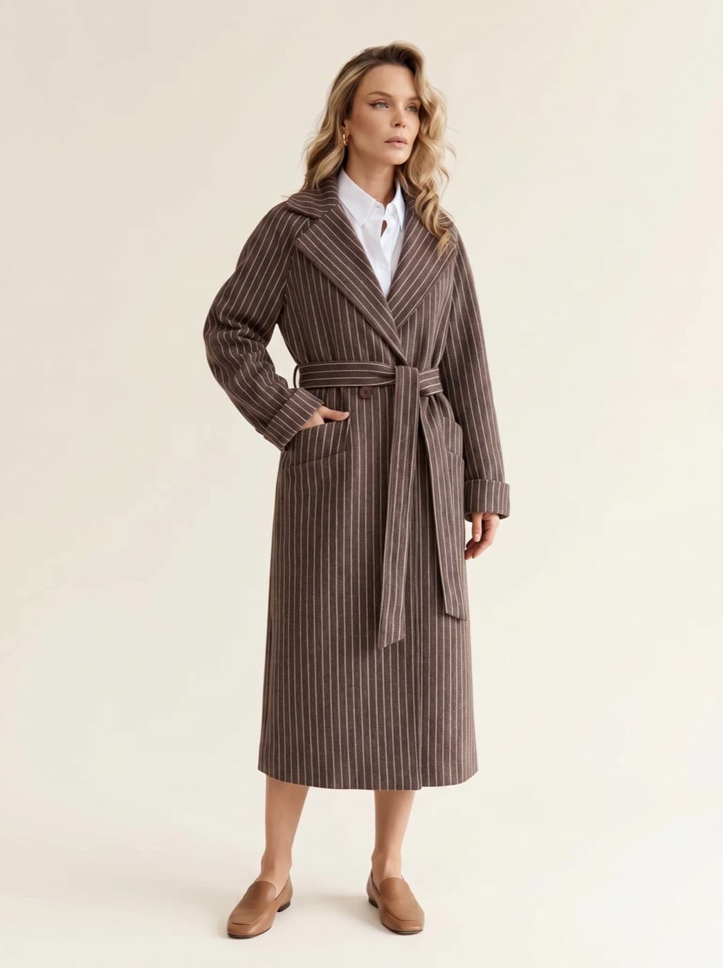 Striped Belted Coat